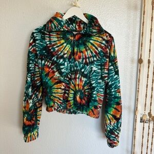 Urban Outfitters Cropped Fuzzy Tie-Dye Cropped Collared 1/4 Zip Up Sweatshirt
